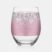 Silver Glitzer Pink Glam Name Weinglas Ohne Stiel (Rechts)