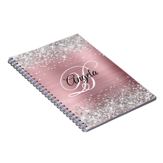 Silver Glitzer Pink Metallic Extravagant Monogramm Notizblock (Rechte Seite)