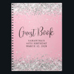 Silver Glitzer Pink Ombre 40th Birthday Guest Notizblock<br><div class="desc">Erstellen Sie Ihr eigenes Geburtstagsgeschenk Gästebuch dekoriert Cover leere Notizbuch für ihren besonderen Tag. Silber Glitzer mit einem hellrosa Ober Hintergrund. Die Imitate Glitzern und Glitzer sind digitale Grafiken, die wie ein Foto drucken. Passen Sie den Stil, die Größe oder die Farbe des "Gästebuches" an, um den kalligrafischen Schriftart anzupassen....</div>