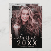 Silver Glitzer Pink ombre 5 Fotos Abschluss Einladung (Vorne/Hinten)