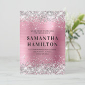 Silver Glitzer Pink Ombre Foil Abschluss Ankündigung (Stehend Vorderseite)