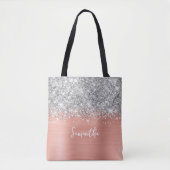 Silver Glitzer Pink Peach Glam Name Tasche (Vorderseite)