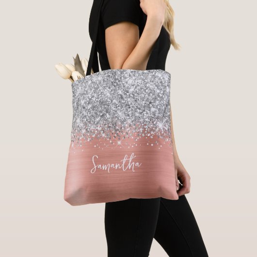 Silver Glitzer Pink Peach Glam Name Tasche (Von Nahem)