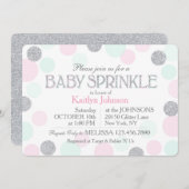Silver Glitzer Pink Seafoam Dots Baby Sprinkle Einladung (Vorne/Hinten)