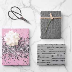 Silver Glitzer Pink Silver Arrow Silver Archs Geschenkpapier Set