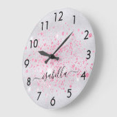 Silver Glitzer Pink Staub Metal Namensschrift Große Wanduhr (Winkel)