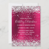 Silver Glitzer Pink Wine Ombre Foil Birthday Einladung (Vorderseite)