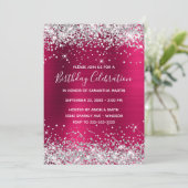Silver Glitzer Pink Wine Ombre Foil Birthday Einladung (Stehend Vorderseite)