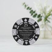 Silver Glitzer Poker Chip 25. Hochzeitstag Einladung (Stehend Vorderseite)