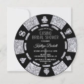 Silver Glitzer Poker Chip Casino Brautparty Einladung (Vorderseite)
