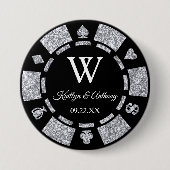 Silver Glitzer Poker Chip Casino Gastgeschenk Hoch Button (Vorderseite)