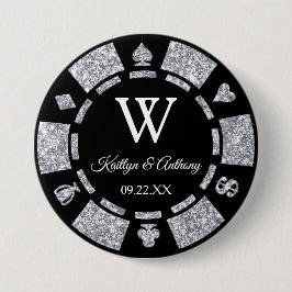 Silver Glitzer Poker Chip Casino Gastgeschenk Hoch Button