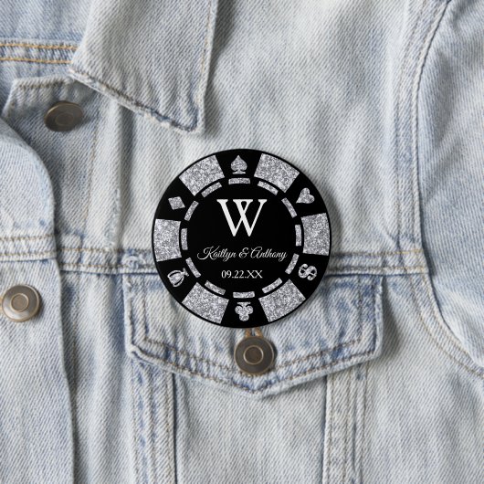 Silver Glitzer Poker Chip Casino Gastgeschenk Hoch Button (Beispiel)