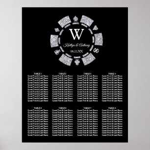 Silver Glitzer Poker Chip Casino Hochzeit Poster