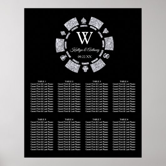Silver Glitzer Poker Chip Casino Hochzeit Poster (Vorne)