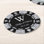 Silver Glitzer Poker Chip Casino Hochzeit Runder Pappuntersetzer (Angewinkelt)