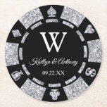 Silver Glitzer Poker Chip Casino Hochzeit Runder Pappuntersetzer<br><div class="desc">Feiern Sie stilvoll mit diesen trendigen Poker-Chip-Untersetzer. Das Design ist leicht mit Ihrer eigenen Formulierung zu personalisieren und Ihre Familie und Freunde werden begeistert sein,  wenn sie diese fabelhaften Untersetzer sehen.</div>