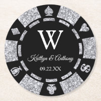 Silver Glitzer Poker Chip Casino Hochzeit