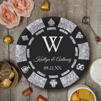 Silver Glitzer Poker Chip Casino Hochzeitsfeier Pappteller