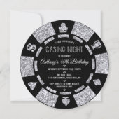 Silver Glitzer Poker Chip Casino Night Party Einladung (Vorderseite)