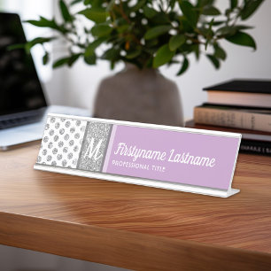 Silver Glitzer Polka Dot Monogram kann die Farbe  Schreibtischnamensplakette