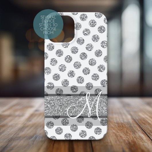 Silver Glitzer Polka Dot Muster mit Monogramm Case-Mate iPhone Hülle