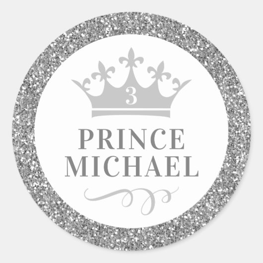 Silver Glitzer Prince Gunst Sticker Label (Vorderseite)