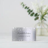 Silver Glitzer QR-Code elegant Visitenkarte (Stehend Vorderseite)