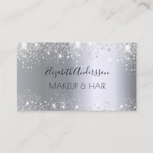 Silver Glitzer QR-Code elegant Visitenkarte (Vorderseite)