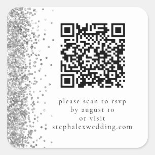 Silver Glitzer QR-Code für UAWG Wedding Quadratischer Aufkleber