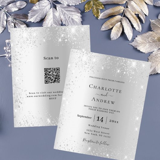 Silver Glitzer QR UAWG budget Hochzeitseinladung