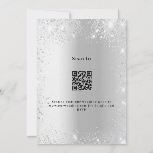 Silver Glitzer QR UAWG Details Luxushochzeit Einladung (Rückseite)