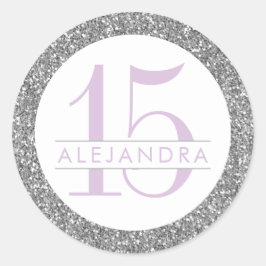 Silver Glitzer Quince Años Gefallen Sticker-Label Runder Aufkleber