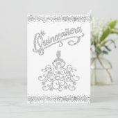 Silver Glitzer Quinceañera 15 Kroneneinladung Einladung (Stehend Vorderseite)