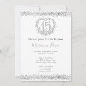 Silver Glitzer Quinceañera 15 Kroneneinladung Einladung (Rückseite)