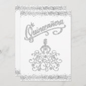 Silver Glitzer Quinceañera 15 Kroneneinladung Einladung (Vorne/Hinten)