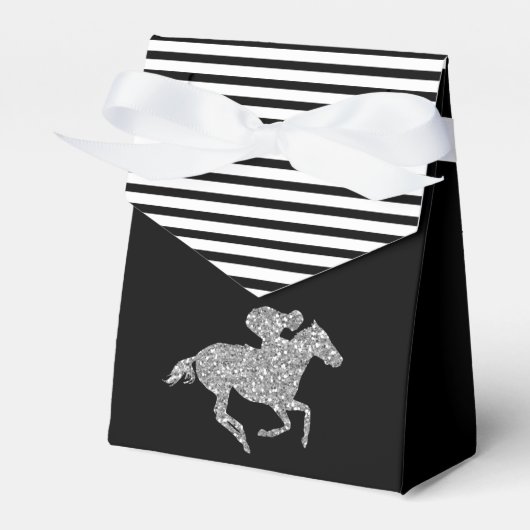 Silver Glitzer Racehorse Schwarz-weiße Streifen Geschenkschachtel (Vorderseite)