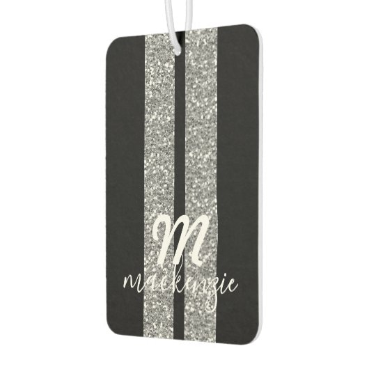 Silver Glitzer Racing Streifen Mit Monogramm Auto Autolufterfrischer (Links)