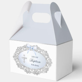 Silver Glitzer Rahmen Blue Bow Taufe Big Gable Geschenkschachtel