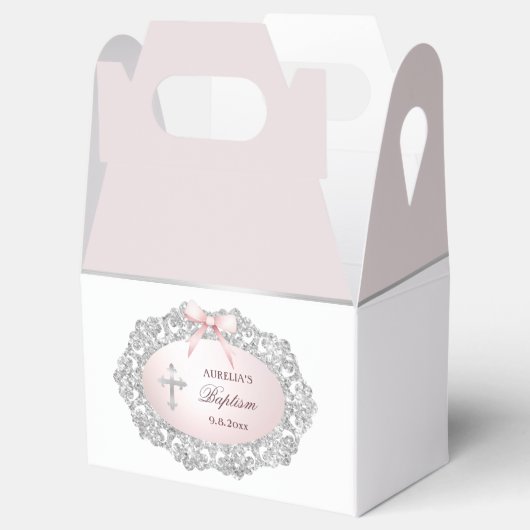 Silver Glitzer Rahmen rosa Taufe Taufe Kleines Gab Geschenkschachtel (Geöffnet)