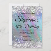 Silver Glitzer Rainbow Iridescent Foil Monogramm Einladung (Vorderseite)