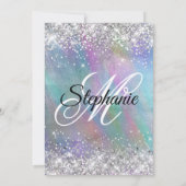 Silver Glitzer Rainbow Iridescent Foil Monogramm Einladung (Rückseite)