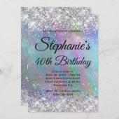 Silver Glitzer Rainbow Iridescent Foil Monogramm Einladung (Vorne/Hinten)