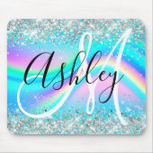 Silver Glitzer Rainbow Wave Aqua Ombre Monogram Mousepad (Vorne)