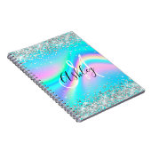 Silver Glitzer Rainbow Wave Aqua Ombre Monogram Notizblock (Rechte Seite)