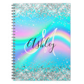Silver Glitzer Rainbow Wave Aqua Ombre Monogram Notizblock (Vorderseite)