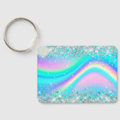 Silver Glitzer Rainbow Wave Aqua Ombre Monogram Schlüsselanhänger (Rückseite)