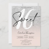 Silver Glitzer Randskript Foto Sweet 16 Einladung (Vorderseite)