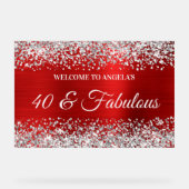 Silver Glitzer Red 40 & Fabulous Geburtstag Willko Acrylschild (Vorderseite)