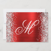 Silver Glitzer Red Extravagant Monogram 21. Geburt Einladung (Rückseite)
